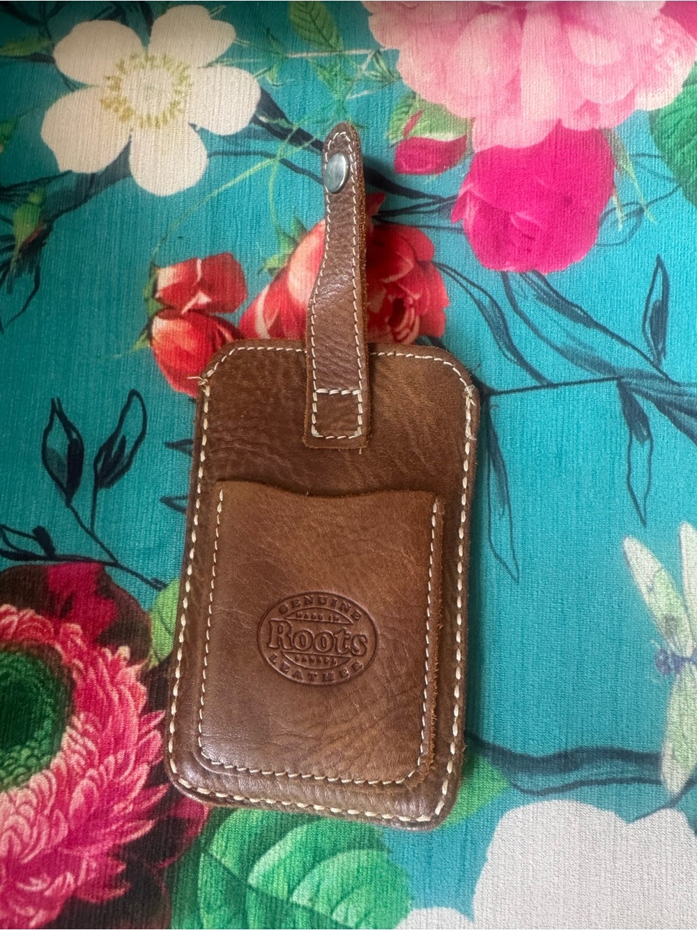 Roots Brown Leather pouch with Snap Strap